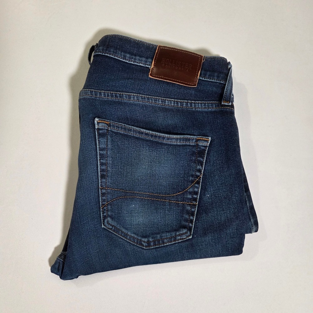 Hollister Epic Flex Mens Skinny Jeans‎ Dark Wash W34 L32 Damaged Crutch